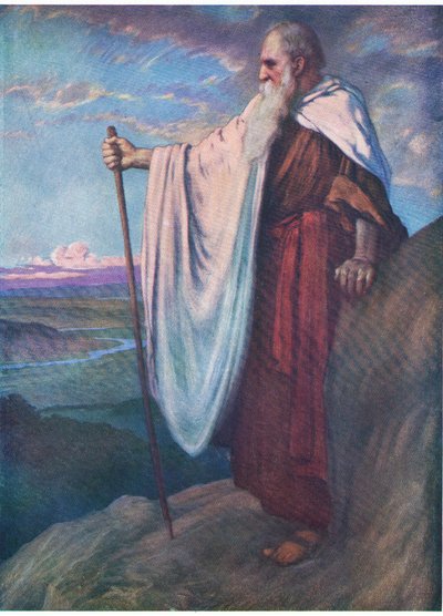 Mózes halála, a Thomas Nelson által kiadott Biblia Képeskönyvből, 1950 körül alkotó: English School